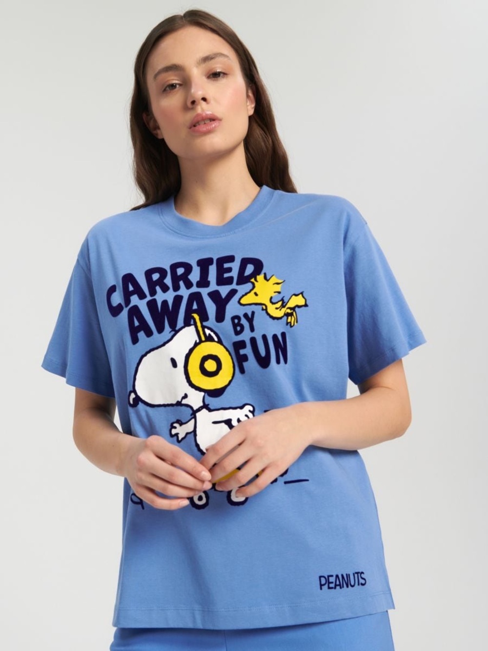 Peanuts Snoopy Cotton Tee Shirt Blue XL Carried Away by Fun Licensed